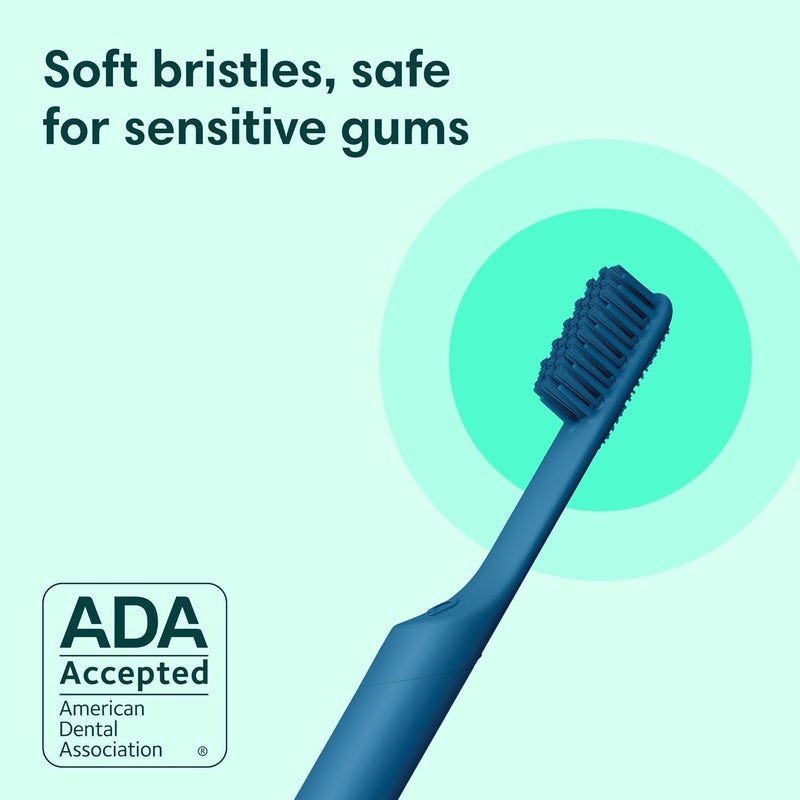 quip Rechargeable Smart Sonic Toothbrush for Adults - Timed Electric Toothbrush with Bluetooth & Rewards App - Replaceable Brush Head, Soft Bristles, Plastic Handle - Travel Toothbrush - Ocean Blue - Image 4